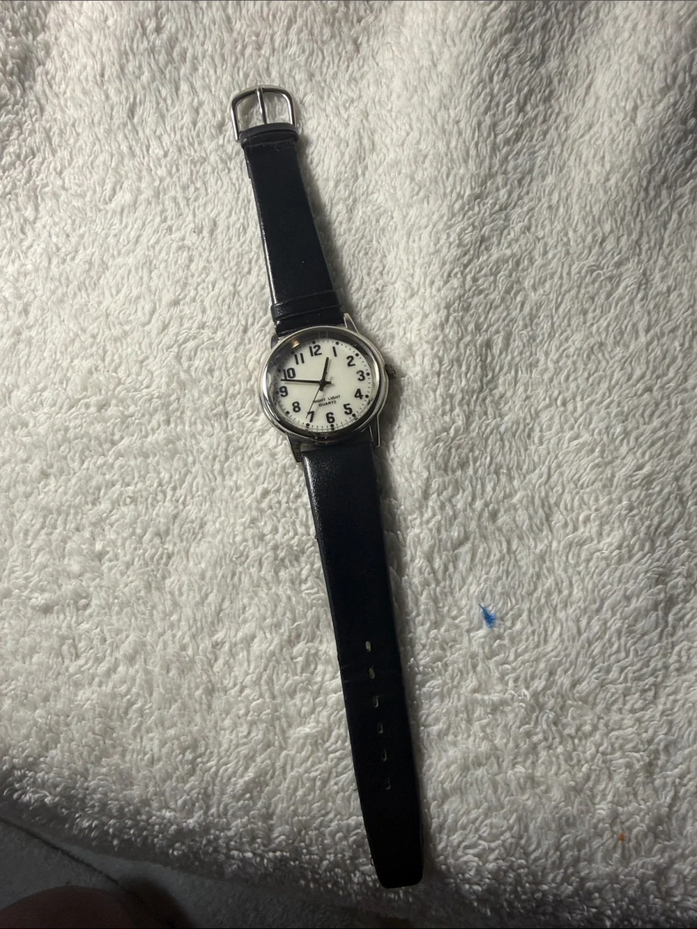 Men’s Black Leather Watch with Silver Case